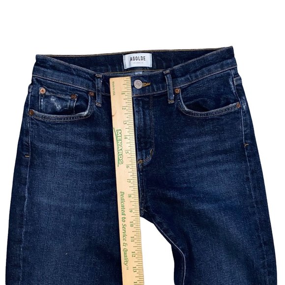 AGOLDE Sophie Dark Blue Wash Denim High Rise Raw Hem Crop Skinny Jeans Size 26 - Picture 7 of 11